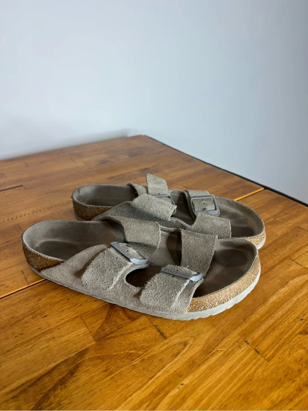 Birkenstock Soft Footbed Arizona Gray Suede Leather Slide Sandals Size 39